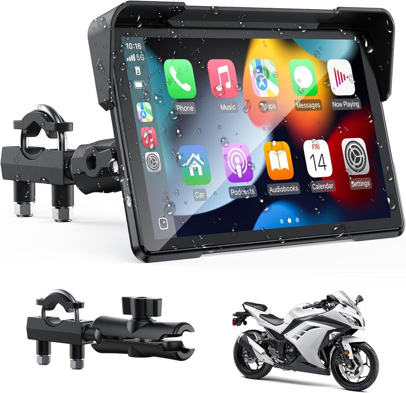 Volam Wireless Motorcycle CarPlay Screen, 7-inch IP67 Waterproof Touchscreen,GPS Navigation System,Anti-Glare for Daylight, Voice Control, Dual Bluetooth, Suitable for Harley, Kawasaki, Yamaha, etc. - Image 1